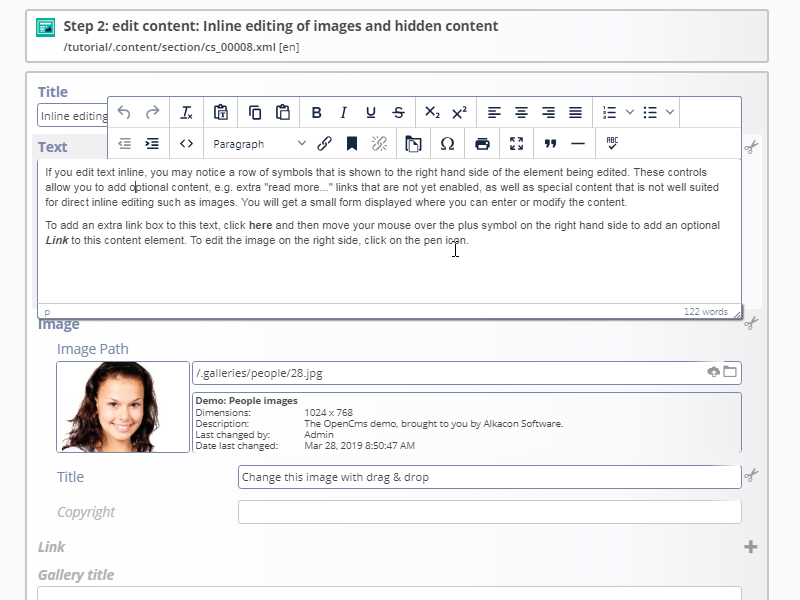 OpenCms | Step 2: edit content